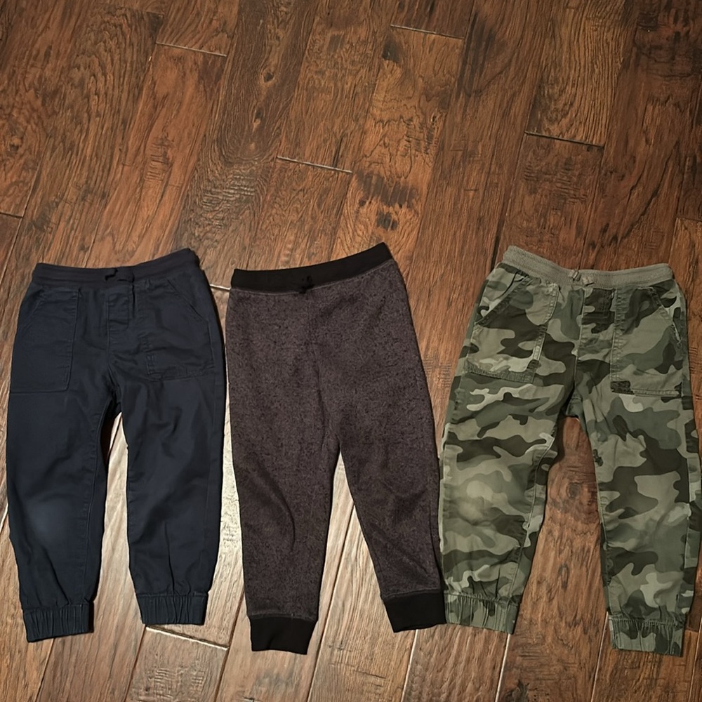 Lot of Three (3) Jumping Beans Pants. Camouflage, Navy, Dark Grey. All Size 5T